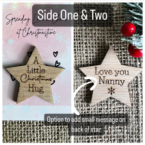 CHRISTMAS POCKET HUG - Personalised Gift - Wooden Star - Missing you Token - Laser Engraved Oak - Greeting Card - Letterbox Gift