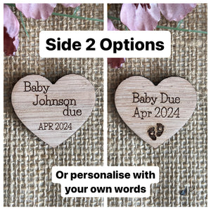 PREGNANCY ANNOUNCEMENT REVEAL - Personalised Wooden Heart Pocket Hug and Card - Baby Due Date - Expecting a baby