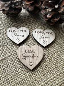 NAN POCKET HUG - Heart shaped - Nanny Gift - Oak 4cm - Letterbox Gift - Best Grandma - Love you nanny - Can be personalised - Butterfly Crafts