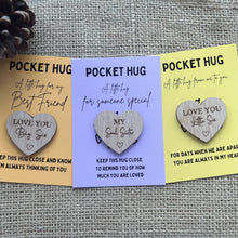Load image into Gallery viewer, SISTER POCKET HUG - Heart shaped - Sister Gift - Oak 4cm - Letterbox Gift - Big Sis - Little Sis - Soul Sister - Butterfly Crafts