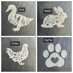 SLATE GARDEN SIGN - Please Close the Gate - Laser Engraved - 30 x 12cms - Dogs Chickens Ducks Rabbits