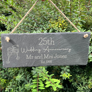 ANNIVERSARY SLATE SIGN - For Couple - Personalised Keepsake - 25th Wedding Anniversary Gift - Silver Anniversary