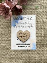 Load image into Gallery viewer, SYMPATHY POCKET HUG - Friend Memory - Family Loss - Personalised - Letter Box Gift - Oak Wood Heart with card - Angel in Heaven