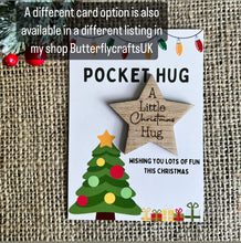 Load image into Gallery viewer, CHRISTMAS POCKET HUG - Personalised Gift - Wooden Star - Missing you Token - Laser Engraved Oak - Greeting Card - Letterbox Gift