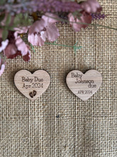 Load image into Gallery viewer, PREGNANCY ANNOUNCEMENT REVEAL - Personalised Wooden Heart Pocket Hug and Card - Baby Due Date - Expecting a baby