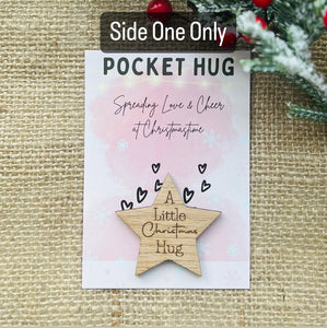 CHRISTMAS POCKET HUG - Personalised Gift - Wooden Star - Missing you Token - Laser Engraved Oak - Greeting Card - Letterbox Gift