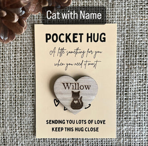 PET POCKET HUG - Pet Memory - Pet Loss - Personalised - Letter Box Gift - Oak Wood Heart with card - Rainbow Bridge