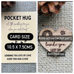 PET POCKET HUG - Pet Memory - Pet Loss - Personalised - Letter Box Gift - Oak Wood Heart with card - Rainbow Bridge