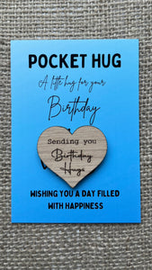 BIRTHDAY POCKET HUG - Birthday Card - Birthday Age Gift - Birthday Boy - Birthday Girl - Happy Birthday - Oak 4cm - Letterbox Gift - Butterfly Crafts