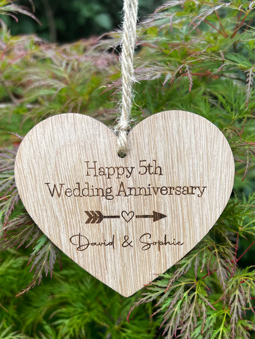 5TH WEDDING ANNIVERSARY Gift - Wood Anniversary - Personalised Hanging Heart