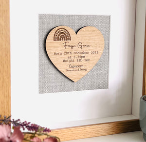 NEW BABY PERSONALISED Picture Frame - Keepsake Print - New Birth Gift - Baby Boy or Girl - Birth Details - Laser Engraved Heart