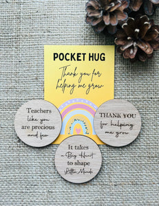 TEACHER POCKET HUG - Personalised - End of Term Gift - Teacher Appreciation Gift - Wooden Pocket Hug - Teacher Gift