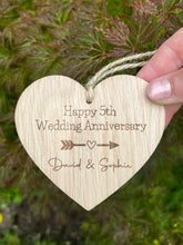 Load image into Gallery viewer, 5TH WEDDING ANNIVERSARY Gift - Wood Anniversary - Personalised Hanging Heart