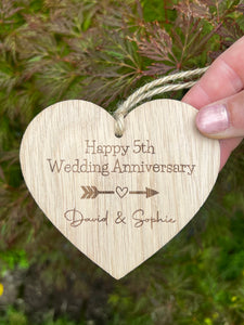 5TH WEDDING ANNIVERSARY Gift - Wood Anniversary - Personalised Hanging Heart