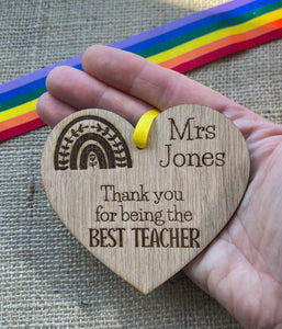 PERSONALISED TEACHER Wooden Heart - Hanging Heart - Teacher Gift - End of Year Gift - Teaching Assistant Gift