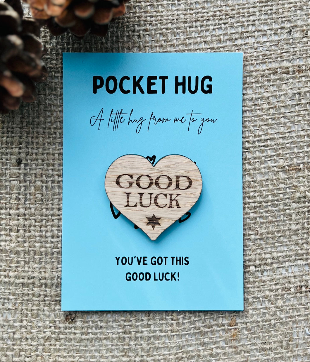 GOOD LUCK TOKEN - Pocket Hug - Heart shaped Wood - Good Luck Gift - Oak 4cm - Letterbox Gift - Butterfly Crafts