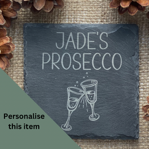 PROSECCO SLATE COASTER - Personalised Coaster - Champagne Coaster - Drinks Coaster - Butterfly Crafts
