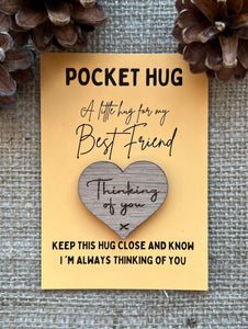 THINKING OF YOU Pocket Hug - Heart shaped - Oak 4cm - Letterbox Gift - Sympathy Gift - Butterfly Crafts