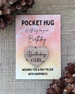 BIRTHDAY POCKET HUG - Birthday Card - Birthday Age Gift - Birthday Boy - Birthday Girl - Happy Birthday - Oak 4cm - Letterbox Gift - Butterfly Crafts