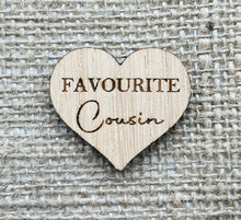 Load image into Gallery viewer, COUSIN POCKET HUG - Heart shaped - Cousin Gift - Oak 4cm - Letterbox Gift - Favourite Cousin - Butterfly Crafts