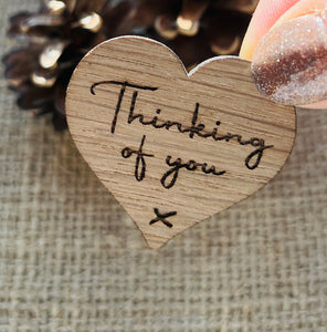 THINKING OF YOU Pocket Hug - Heart shaped - Oak 4cm - Letterbox Gift - Sympathy Gift - Butterfly Crafts