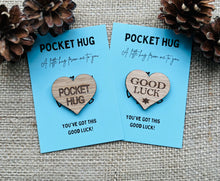 Load image into Gallery viewer, GOOD LUCK TOKEN - Pocket Hug - Heart shaped Wood - Good Luck Gift - Oak 4cm - Letterbox Gift - Butterfly Crafts