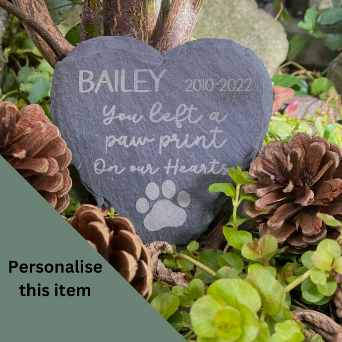 PET LOSS Keepsake - Rainbow Bridge - Laser Engraved Slate - Heart, Round or Square Coaster - Paw Print on Our Hearts - Butterfly Crafts
