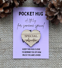Load image into Gallery viewer, AUNTIE POCKET HUG - Heart shaped - Auntie Gift - Oak 4cm - Letterbox Gift - Special Auntie - Best Auntie Ever - Butterfly Crafts