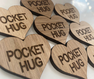 POCKET HUG - Heart shaped - Thinking of you - Best Friend Gift - Oak 4cm - Letterbox Gift - Butterfly Crafts
