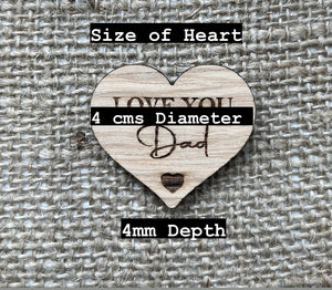DAD POCKET HUG - I Love you Daddy - Heart shaped - Love You Dad - Dad Gift - Oak 4cm - Letterbox Gift - Can be personalised