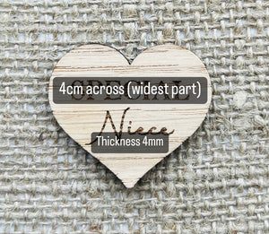 NIECE POCKET HUG - Heart shaped - Niece Gift - Oak 4cm - Letterbox Gift - Special Niece - Butterfly Crafts