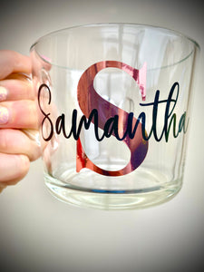 Personalised Glass Mug, Glass Mug for Tea, Coffee, Hot Chocolate, Name and Initial, 360ml - Butterfly Crafts