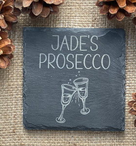 PROSECCO SLATE COASTER - Personalised Coaster - Champagne Coaster - Drinks Coaster - Butterfly Crafts