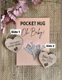 PREGNANCY ANNOUNCEMENT REVEAL - Personalised Wooden Heart Pocket Hug and Card - Baby Due Date - Expecting a baby - Butterfly Crafts