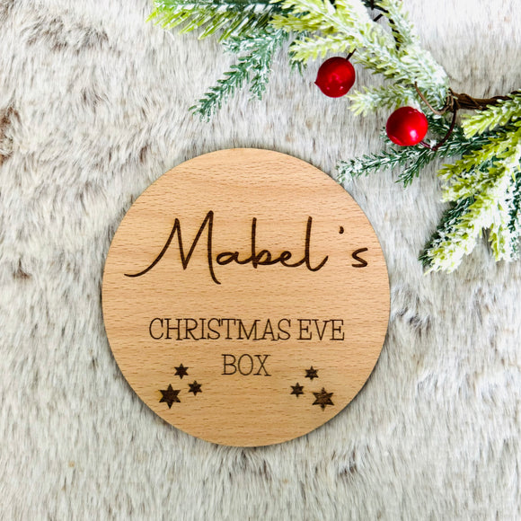 PERSONALISED CHRISTMAS EVE Box Label - Wooden Present Gift Tag - Laser Engraved Name