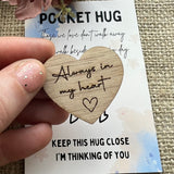 SYMPATHY POCKET HUG - Friend Memory - Family Loss - Personalised - Letter Box Gift - Oak Wood Heart with card - Angel in Heaven - Butterfly Crafts