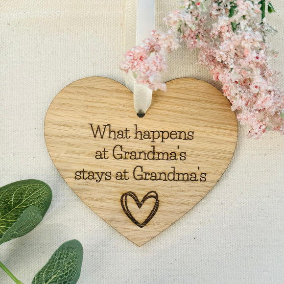 HANGING HEART PERSONALISED - Grandparents Sign - What Happens at Grandma's - Nanny - Granny - Mother's Day - Wooden Heart - Butterfly Crafts