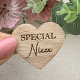 NIECE POCKET HUG - Heart shaped - Niece Gift - Oak 4cm - Letterbox Gift - Special Niece - Butterfly Crafts