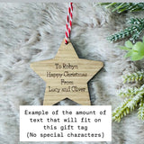 PERSONALISED GIFT TAG for Presents and Gifts - Wooden Bauble, Star, Tree, Heart - Christmas and Wedding Gift Label