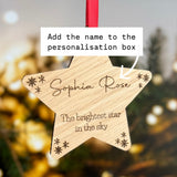 PERSONALISED BRIGHTEST STAR in the Sky - Christmas Memorial Gift - Wooden Christmas Star