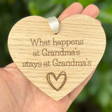 HANGING HEART PERSONALISED - Grandparents Sign - What Happens at Grandma's - Nanny - Granny - Mother's Day - Wooden Heart - Butterfly Crafts