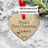 BABY'S FIRST CHRISTMAS 2024 - Personalised Heart - Christmas Tree Decoration - Hanging Heart - New Parents Keepsake Gift