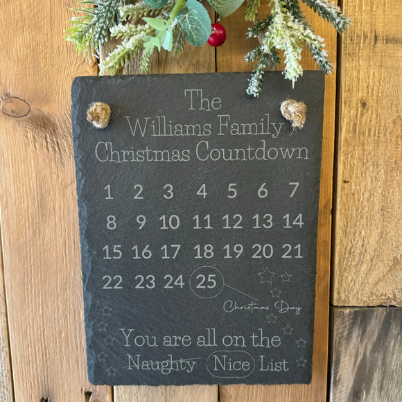 CHRISTMAS ADVENT CALENDAR - Personalised Slate Sign - Days Until Christmas Countdown