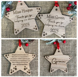 PERSONALISED CHRISTMAS WOODEN Star - Any Message - Any Text - Hanging Star - Christmas Decoration - Friend Gift - Custom Gift