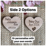 PREGNANCY ANNOUNCEMENT REVEAL - Personalised Wooden Heart Pocket Hug and Card - Baby Due Date - Expecting a baby - Butterfly Crafts