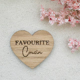 COUSIN POCKET HUG - Heart shaped - Cousin Gift - Oak 4cm - Letterbox Gift - Favourite Cousin - Butterfly Crafts