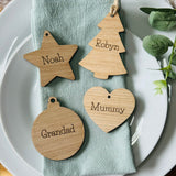 PERSONALISED TABLE DECORATION - Wooden Name Bauble, Star, Heart, Tree - Christmas Table Decoration - Wedding Table Setting