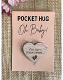 PREGNANCY ANNOUNCEMENT REVEAL - Personalised Wooden Heart Pocket Hug and Card - Baby Due Date - Expecting a baby - Butterfly Crafts