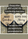 NAN POCKET HUG - Heart shaped - Nanny Gift - Oak 4cm - Letterbox Gift - Best Grandma - Love you nanny - Can be personalised - Butterfly Crafts