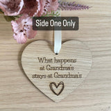 HANGING HEART PERSONALISED - Grandparents Sign - What Happens at Grandma's - Nanny - Granny - Mother's Day - Wooden Heart - Butterfly Crafts